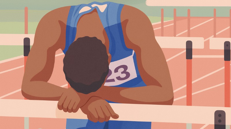 Un atleta que acaba de perder una carrera en una competición oficial
